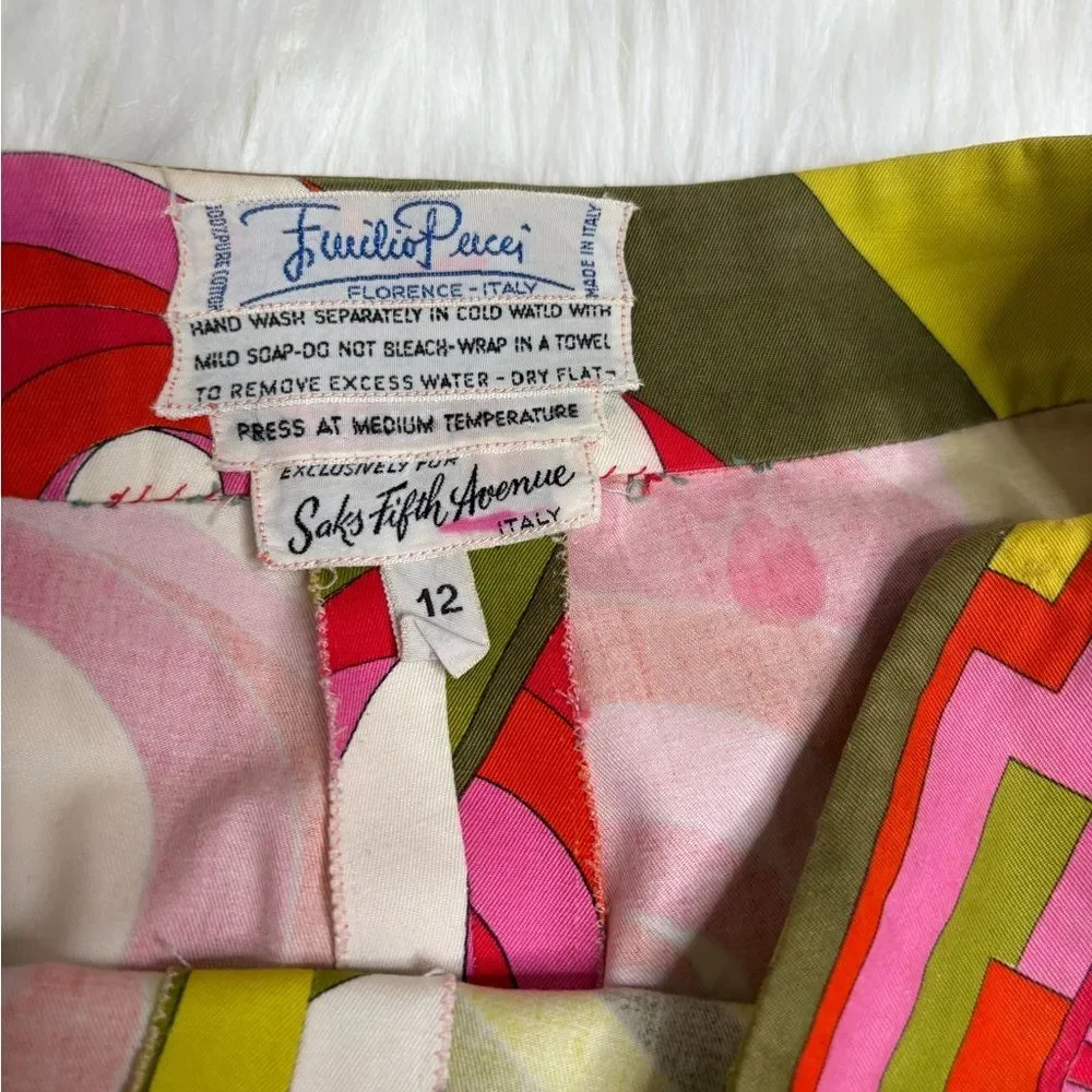 Emilio Pucci Vintage 60’s Saks Fifth Avenue Vibrant Abstract Pencil Skirt 8 RARE